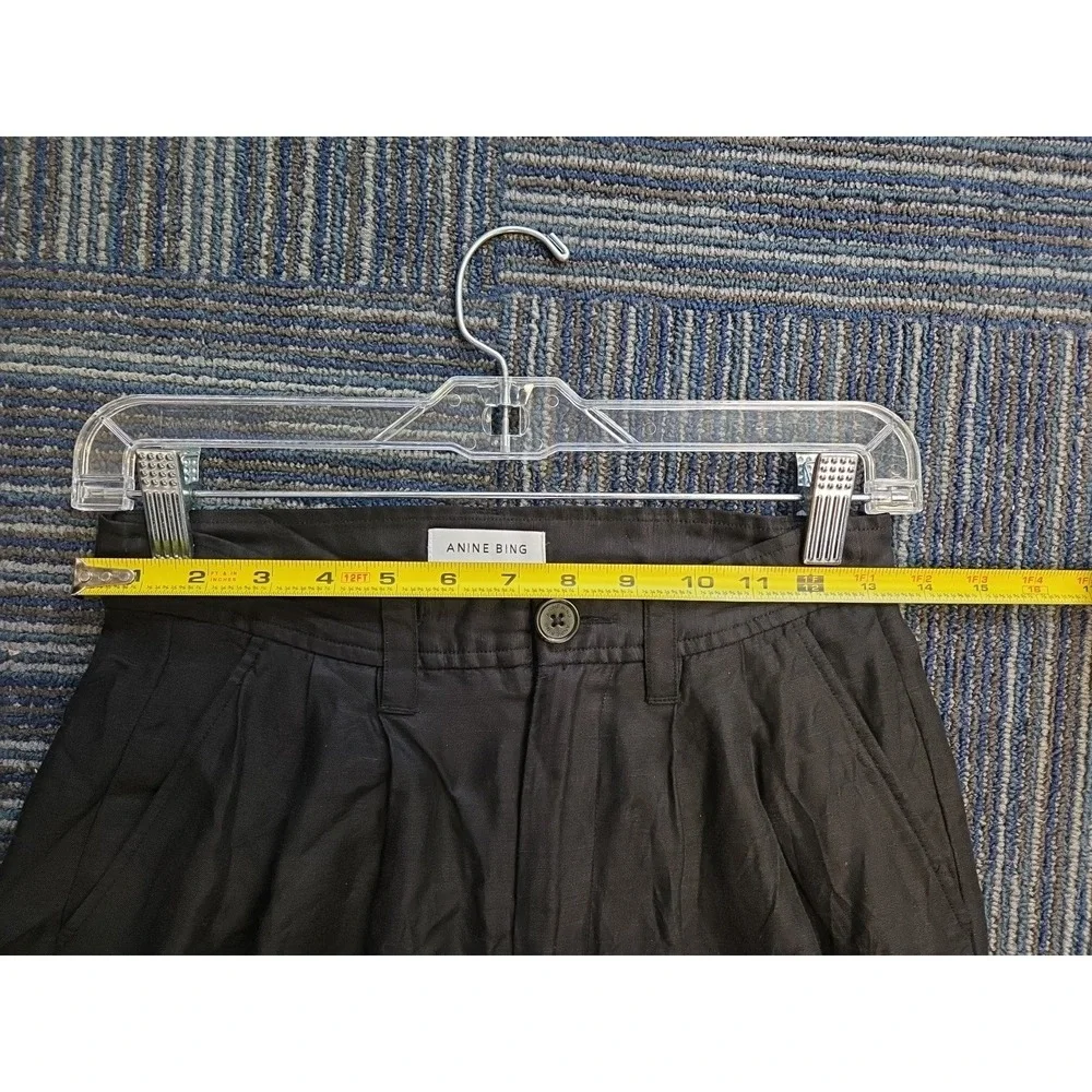 ANINE BING Carrie Linen Blend Size 34 (US 4) Wide Leg High Rise Pant Black
